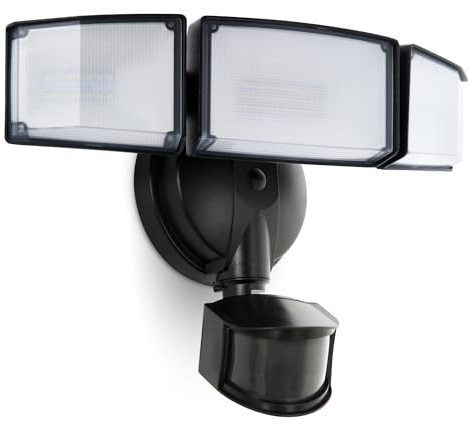 UME 49W LED Security Lights Motion Sensor Light Outdoor, 5000K Daylight, IP65 Waterproof, Dusk to Dawn, 3 Head Motion Detected Flood Light for Garage, Yard, Porch (Black)