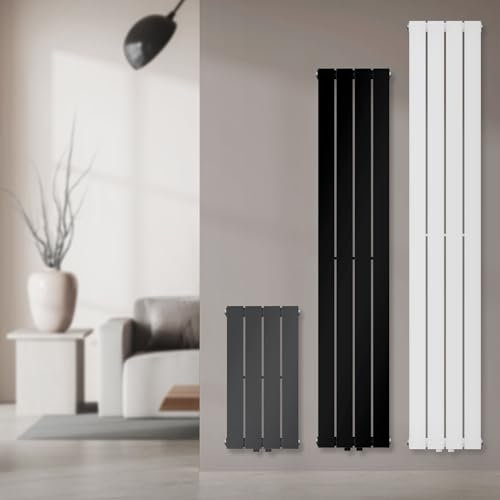 LuxeBath Radiatore a Pannello Monostrato 600 x 300 mm Bianco Radiatore di Design per Bagno con Attacco Centrale Riscaldamento Soggiorno Termosifone Piatto a Tubi Verticali con Set di Montaggio