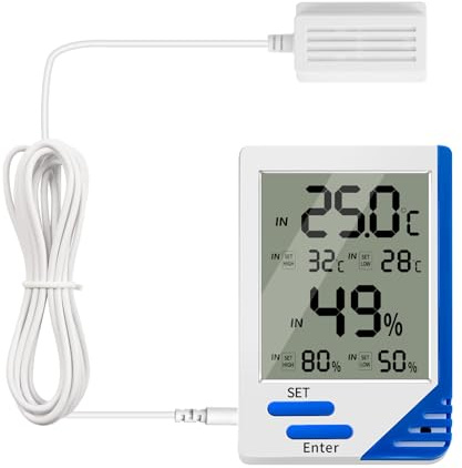 LXSZRPH Reptile Terrarium Thermometer Hygrometer with In/Out Temperature Humidity Alarm, Digital Thermometer and Humidity Gauge with Probe For Reptile Tanks, Humidor Incubator Greenhouse (AL6-1PC)