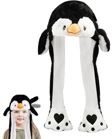 Pinguin Mütze mit Beweglichen Ohren - lustiger Plüsch Hut für Partys, Cosplay und Weihnachten