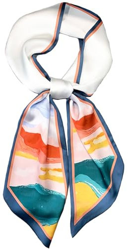 Hioyiwse Kopftuch, Halstuch, Halstuch, für Damen, Geldbörse, Tasche, Schals für Handtaschen, seidig, lang, dünn, Satin, Kopftuch, modisch, B26 - Die Sonne geht nach Westen ab (15 x 150 cm), 59