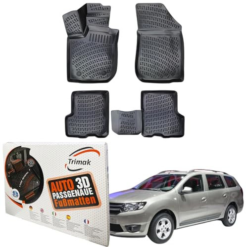 Trimak Passgenau 3D Fussmatten Auto Kompatibel mit Dacia Logan & MCV 1. Gen 2004-2013 Auto Zubehör 1. und 2. Reihe Gummimatten Autos TPE Allwetter Geruchlos rutschfest Vorne & Hinten Schwarz