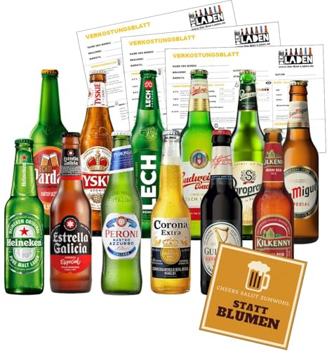 BIERPAKET TESTPAKET Bierreise um die Welt 12x 0,33L Bierspezialitäten - Geschenk für Männer Biertasting Geburtstag Mitbingsel Vatertag Himmelfahrt Fussball inkl GRATIS Bierspiele zum Download