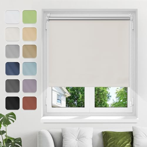 Verdunklungsrollo ohne Bohren Klemmfix, Creme B40xH130cm Thermo Rollos für Fenster ohne Bohren Rollos Für Innen Verdunkelung& Sonnenschutz Seitenzugrollo Klemmrollos für Fenster