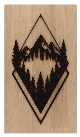 Wandbild aus Holz Bergmotiv | Eiche | Massivholz | Berge | Berglandschaft | Wanddekoration | Holzbild | Geschenk | 18,5x33 cm Pohmer Design (Berg)