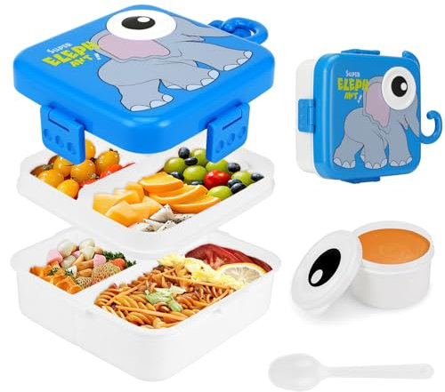 Farerkass Fiambrera para Niños con Compartimentos,1600 ml Caja Bento a Prueba de Fugas, Caja Bento con 6 Compartimentos, Aptos para Microondas y lavavajillaspara Niños Adultos Jardín Escuela (Azul)