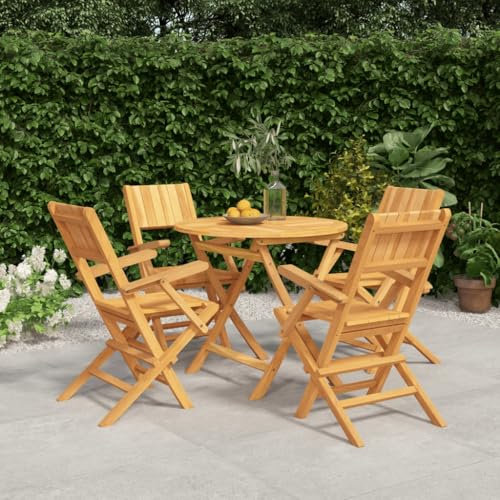 HEFZGDB 5-TLG. Garten-Essgruppe Massivholz Teak Gartenstühle Gartenmöbel Set Gartentisch Geeignet für Terrasse, Garten, Pool.