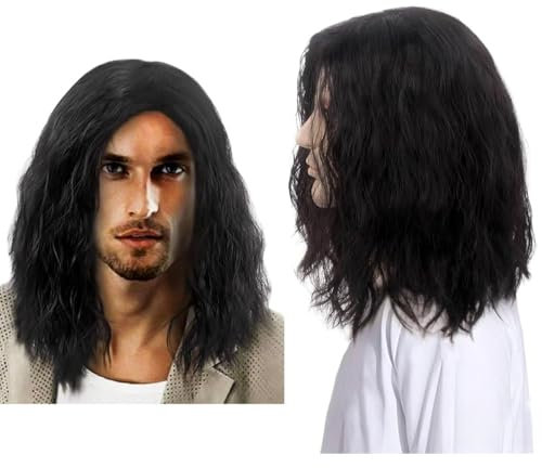 SDXCJY Parrucca lunga da uomo nera con capelli ricci, parrucca per costume anni '70 e '80, adatta per feste in costume quotidiane e Halloween (nero)
