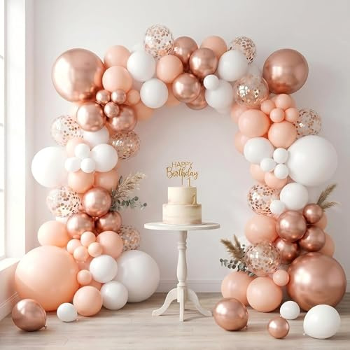 Luftballon Girlande Roségold Weiß, 118 Stück Weiß Rose Gold Ballonbogen Set mit Rose Gold Konfetti Ballons für Mädchen Frau Geburtstag Party Dekoration, Verlobung, Babyparty, Brautparty, Hochzeit