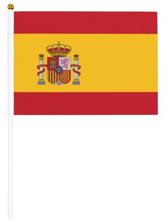 Spanische Flagge, kleine Flaggen auf Stab, 14 x 21 cm, 10 Stück – Mini-Flaggen, handliche Holzflagge
