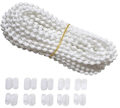 Blanc Chaîne de Store à Perles avec Connecteurs,Cordon de Remplacement pour Stores Vénitiens et Verticaux,Cordon de Chaîne avec 20 Connecteurs,Accessoires Réparation en