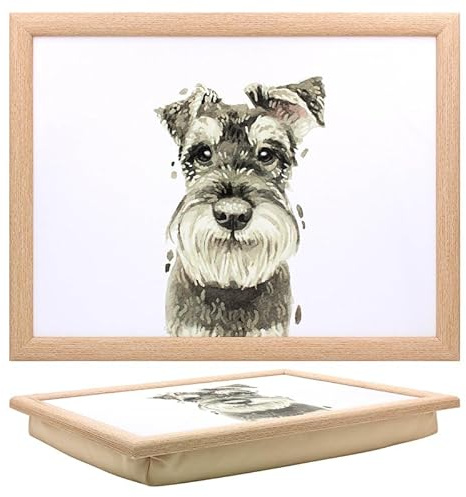 Lesser & Pavey Schnauzer Laptray Robert James Hull Vassoio per servire cibo e colazione | Comodo vassoio con cuscino a sacco | Vassoi durevoli per mangiare sul grembo per adulti