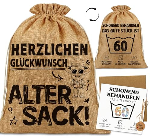 Geschenk 60 Geburtstag Mann-Jutebeutel Herzlichen Glückwunsch,alter Sack! | Lustiges Geschenkbeutel mit Geldgeschenke Geburtstagskarte 60–Witziges Geschenke für 60. Geburtstag Mann (40x30 cm)