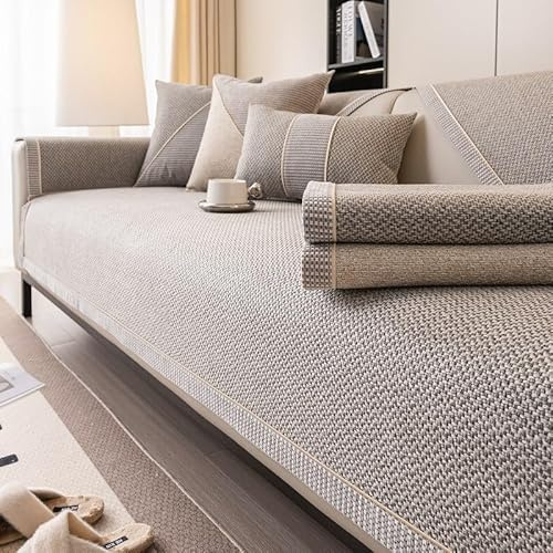 Sofa Überzug rutschfest Sofaschoner Gewebte Baumwolle und Leinen 1/2/3/4 Sitzer Couch Überzug Sofaüberwürfe für U Form L Form Sektionssofa(Grey,90x180cm)