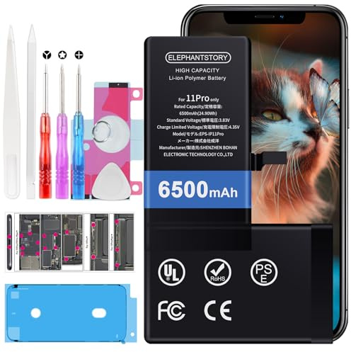 Elephantstory Akku für iPhone 11 Pro, 6500 mAh Hohe Kapazität Ersatzakku Lithium Polymer Akku mit Reparatur Werkzeugsatz und Anleitung Buch