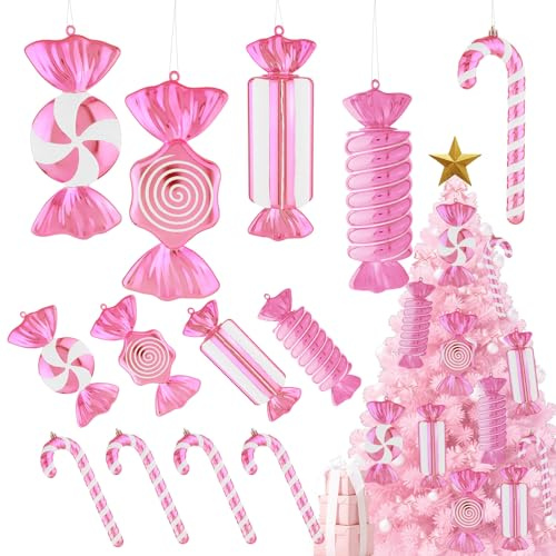 Lanpn 8 Pzas 30cm Bastones Caramelo para Árbol Navidad, XXL Bastón Caramelo Rosa y Blanca, Grande Candy Decoraciones Colgante, Paletas Adornos Navideños para Candyland Fiestas Interiores Exteriores