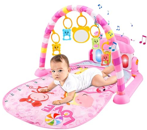 DAWCBVJQ Tappetino da gioco per bambini, 72 x 40 x 47 cm, per gattonare con di gioco, coperta da gioco per bambini con ciondolo, tappetino con luci e suono, giocattolo educativo per