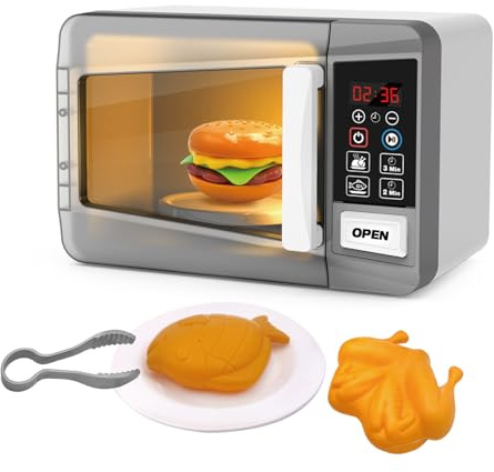 Microwave Oven Toy Kids Kitchen Playset High Simulation Accessories Ornaments Pretend Play Appliance Set for Toddlers, Cookware Toy Set for Girls Boys Birthday Gifts