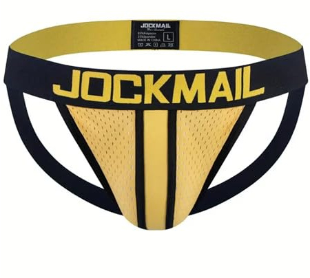 JOCKMAIL Suspensorio Hombre Tanga Sexy (FR/ES, Letras, M, Regular, Regular, 203 Amarillo)