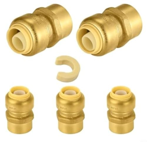 Entgoinggo Brass Pipe Fittings, 5 Pcs Push Fit Plumbing Fitting 1/2 Inch X 1/2 Inch Female NPT Brass Adapters For PEX For Water Lines