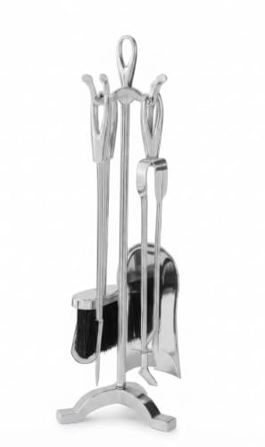 Premium 4-Piece Fireplace Tool Set, Polished Chrome Silver Finish, 53cm