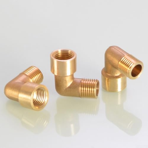 90 Degree Brass Elbow Fitting 1/4 Inch Male to Female, Forged Pipe Adapter for Plumbing, Gas, Fuel, Grease Lines - 5 Pack