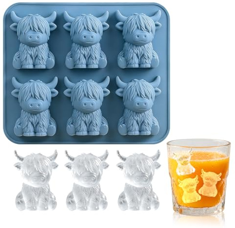 Mini Highland Cow Ice Cube Mold, Cute 3D Highland Highland Cow Ice Cube Mold, for Chocolate Candy Jelly Drinks Homemade Treats