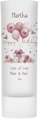 18th Birthday Gift - Personalised 18th Birthday Shot Glass for Girls, Age 18, 21st 30th 40th (Pink Presents)