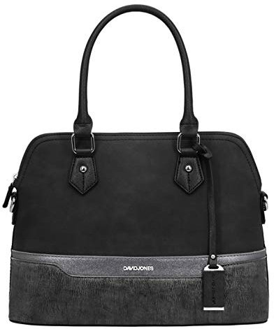David Jones - Damen Handtasche Elegante Tasche - Frau Henkeltasche Shopper PU Leder - Mehfarbig Schultertasche Bowling Stil Top Griff Gestreift - Umhängetasche Tote Stilvoll Mode - Schwarz