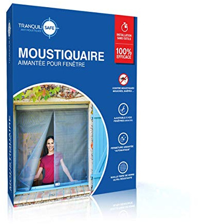 TRANQUILISAFE Moustiquaire Fenêtre Magnétique - Made in France - Protection Anti Moustique & Filet Anti Insecte - Kit Aimanté (L 80/96 cm - H 100/108 cm)