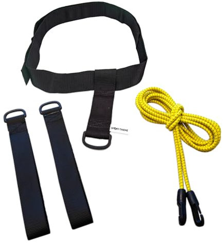 Sport-Thieme Schwimm-Zugseil mit Bauchgurt | Schwimmtrainer, Schwimmseil-Set für Trockenübungen im Schwimmtraining | In 5 Zugstärken| Gurtband-Handschlaufen, Trainingsanleitung | Markenqualität