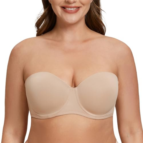 MELENECA Damen Trägerloser BH - Bügel BH Große Größe Brüste mit geformte Cups Beige 85D