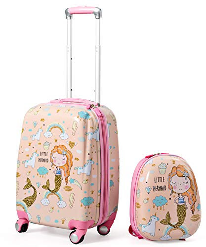 RELAX4LIFE 2 Stück Handgepäck-Set für Kinder, 12 & 18 Kinderkoffer mit 4 Spinnrädern und höhenverstellbarem Griff, Reißverschlussfach, Reiserollwagen für Mädchen, Geschenk für Kleinkinder