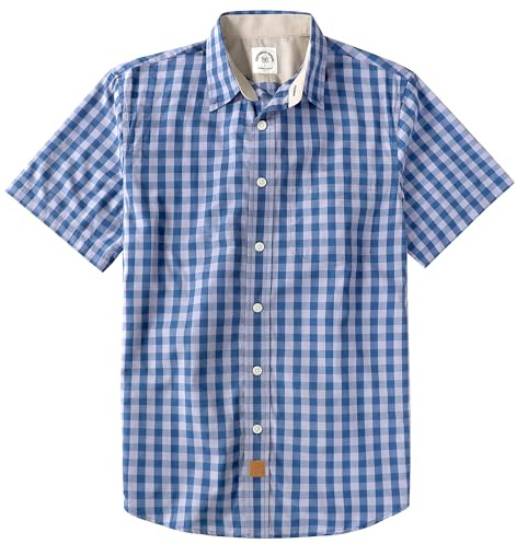 Dubinik® Camicia Uomo Manica Corta Casual con Bottoni Camicia Maniche Corte Uomo 100% Cotone Regular Fit A Blu Navy Grigio Chiaro XL