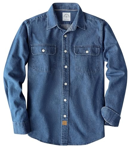 Dubinik® Långärmad Jeansskjorta Herr Fritidsskjorta för Män Normal Passform Arbetsskjorta med Knäppning