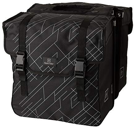 FastRider Dex Doppelte Fahrradtasche für Gepäckträger, 36L Seitentasche Fahrrad, Wasserabweisend, Reflektierend, 100% Recyceltes Polyester - Schwarz