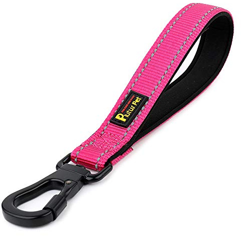 PLUTUS PET Stark träning hundkoppel med klipp-karbinhake klämma, relativt nylonhundkoppel vadderat handtag, träningskoppel för stora och medelstora hundar (25 cm, rosa)