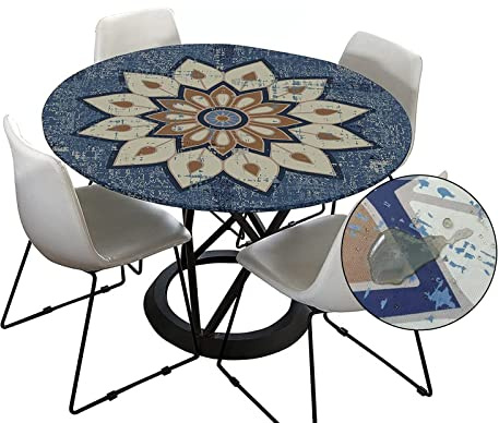 Morbuy Tovaglia Rotondo 90 cm, Impermeabile Copritavolo Rotondo con Elastico in Poliestere, Mandala Lavabile Tovaglie da Tavola per Salotto Pranzo Giardino, Per la tabella da 70-80 cm