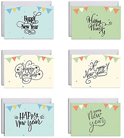 Dusenly Lot de 6 cartes de vœux de Nouvel An avec enveloppes et autocollants, cartes de Nouvel An pour cadeaux et cadeaux du Nouvel An