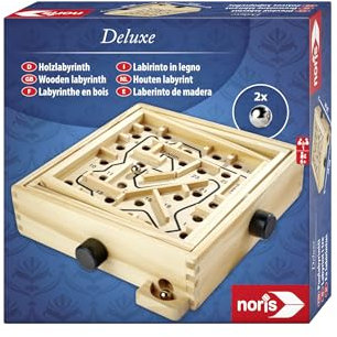Noris 606101983 Deluxe Holzlabyrinth ab 6 Jahren - Labyrinth aus Holz (20x20 cm) mit 2 Kugeln - Geschicklichkeitsspiel für Kinder & Erwachsene