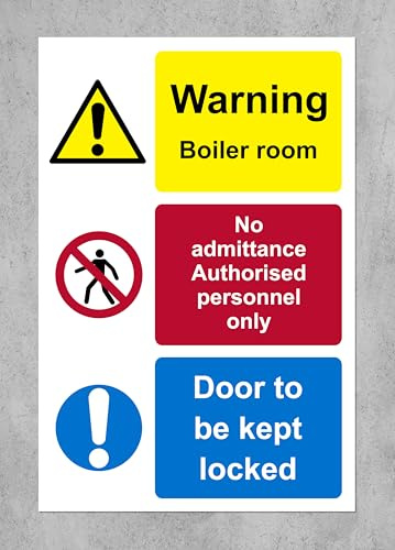 Warning boiler room door to be kept locked safety sign - 3mm Aluminium sign (300mm x 200mm)