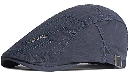 Barett Cap Flache Kappe Baumwolle Herren Schiebermütze Bestickt Retro Mütze Vintage Zeitungsjunge Hut Lässig Mode Cabbie Entenschnabel Visier Zeitungsjunge Hut Erwachsenengröße (55-60Cm) Marine