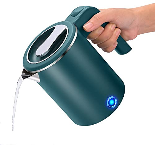 Small Electric Kettles Stainless Steel for Boiling Water, 0.6L Travel Mini Hot Water Boiler Heater, Double Wall Cool Touch Portable Teapot