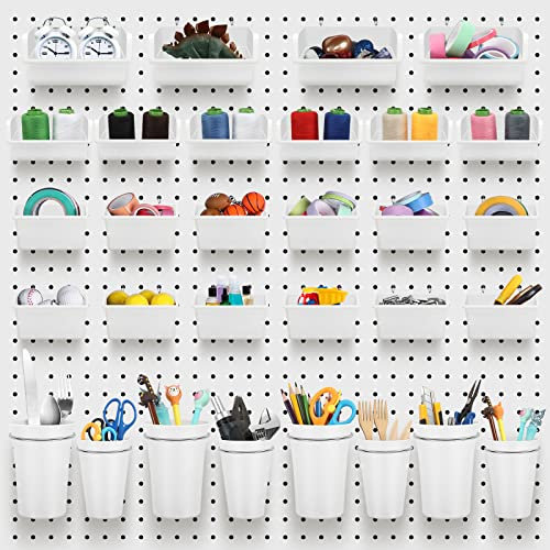 Roowest Stecktafel-Behälter-Set, Stecktafel-Wand-Organizer mit Haken und Schlaufen, Stecktafel-Haken, Sortiment, Organizer, Zubehör für Büro, Aufbewahrung, Garage, Handwerk, Werkstatt (weiß), 60 Stück