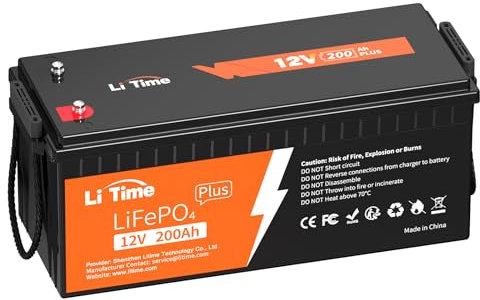 LiTime LiFePO4 200Ah 12V Plus Lithium Batterie Eingebautes 200A BMS, Max.15000 Zyklen und 2560W Ausgangsleistung, 10 Jahre Lebensdauer, für Wohnmobil, Solaranlage, Camping, Solar Home Systeme, Boote