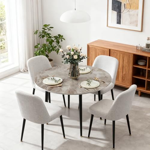 Kök matbord marmor bordsskiva: Rund 80 cm modern sintrad sten grå marmor topp matbord med avsmalnande metallben vardagsrum möbeldekor