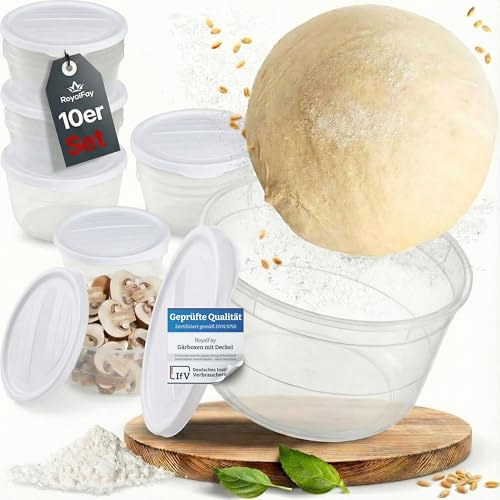RoyalFay® Pizzaballenbox Piccolo 10er Set – Scatole per la fermentazione con coperchio colore bianco – Contenitori per alimenti per palline di pasta per pizza e ingredienti – Impilabili, senza BPA e