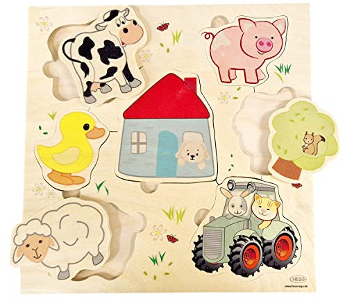Hess Holzspielzeug 14970 - Puzzle aus Holz, Motiv Bauernhof, handgefertigt, für Kinder ab 3 Jahren