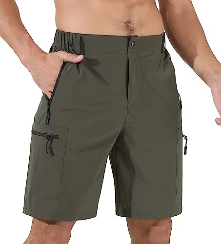 Suwangi Bermudashorts för män, lätta cargosportshorts för utomhusbruk, lediga, ventilerande, snabbtorkande shorts, Färg: grön, L