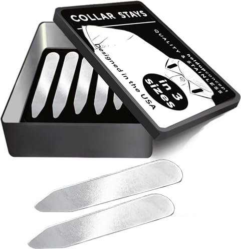 Metall-Kragenstäbchen für Herrenhemden in Reiseetui, Edelstahl-Krageneinsätze in 3 Größen: 5,6 cm, 6,3 cm, 6,9 cm, entworfen in den USA von Holdup Concept